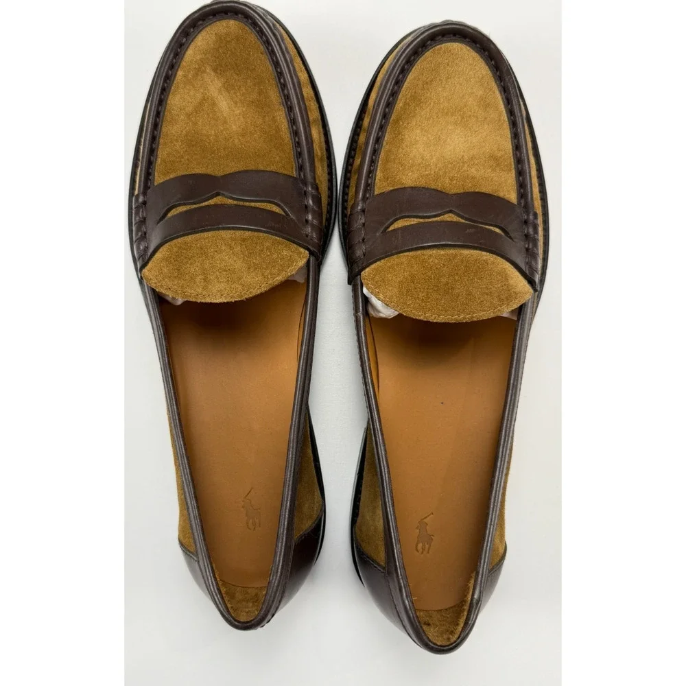 Polo Ralph Lauren Mens 9.5 B Suede Leather Penny Loafers Brown Made Spain